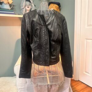 Halogen Women's Black Leather Moto Jacket S Long Sleeve Casual